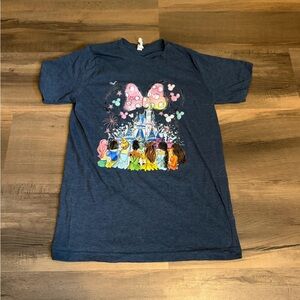 Womens Elan Navy Graphic Princess Castle Tee with Pink Bow Accents Size Medium